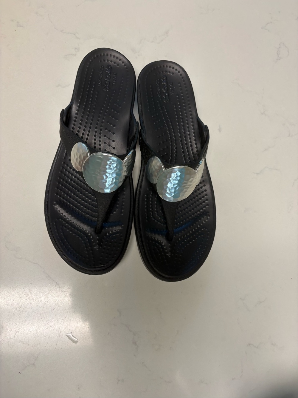 CROCS Black Sandal with Iridescent Metallic Accent